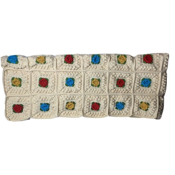 Handmade Granny Square Afghan Throw Blanket Hand Crochet 3D Flowers 51" x 70" - Picture 4 of 6